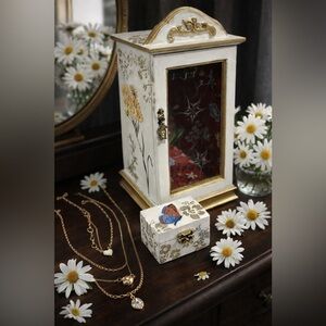 Upcycled Vintage Necklace Jewelry Box with Glass Door Includes Bonus Trinket Box